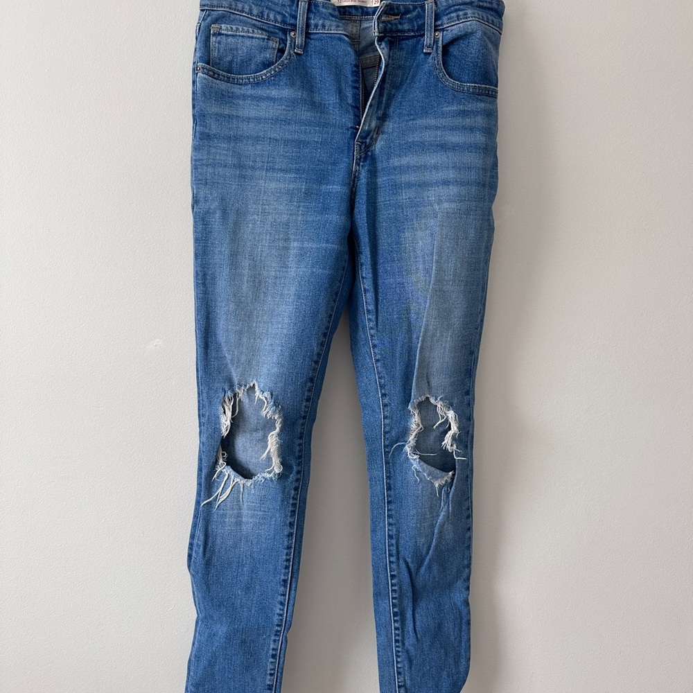 Blue Skinny Jeans with Distressed Knees